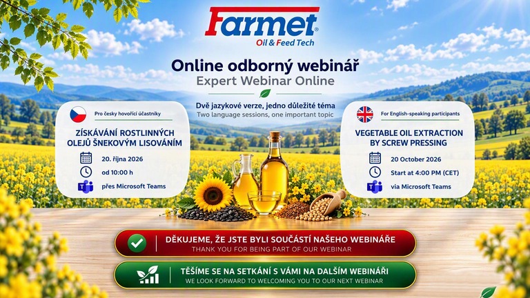 The expert webinar on Vegetable Oil Extraction by Screw Pressing Is Behind Us. Thank You for Your Participation.