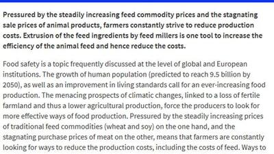 They said about us: Feed extrusion: A way to increase efficiency