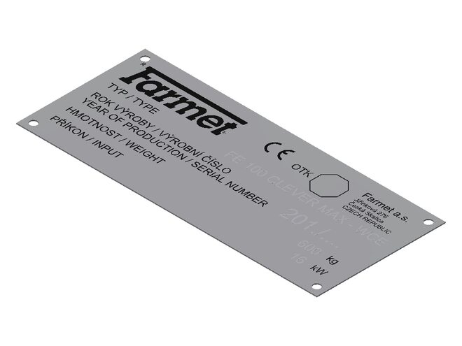 VÝROBNÍ ŠTÍTEK      FE 100 VÝROBNÍ ŠTÍTEK      FE 100