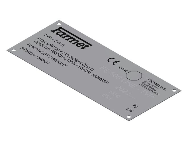 VÝROBNÍ ŠTÍTEK      FE 500 VÝROBNÍ ŠTÍTEK      FE 500